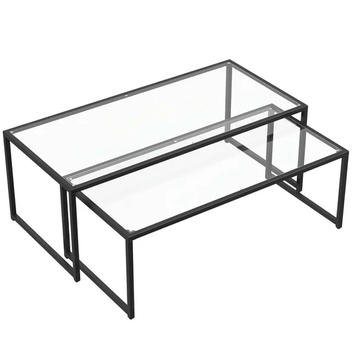 Stiklinių kavos staliukų komplektas, 2 vnt, 119 × 56 × 44,5 cm