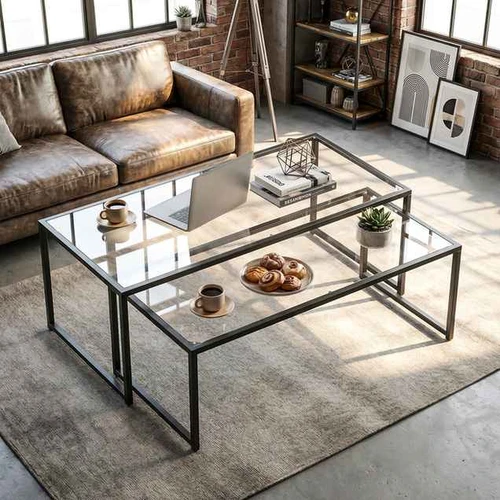 Stiklinių kavos staliukų komplektas, 2 vnt, 119 × 56 × 44,5 cm - Žurnaliniai (kavos) staliukai