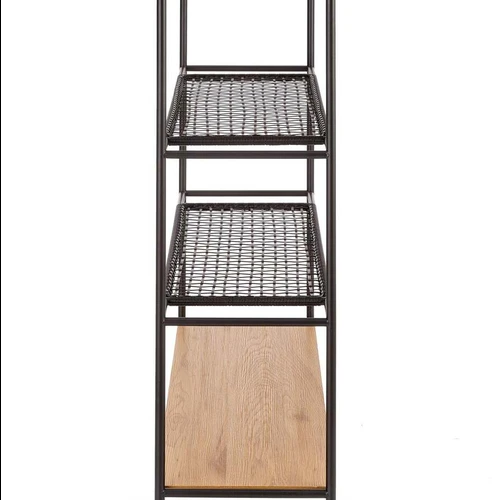 Juodos spalvos stiklinė spinta su rotango apvada