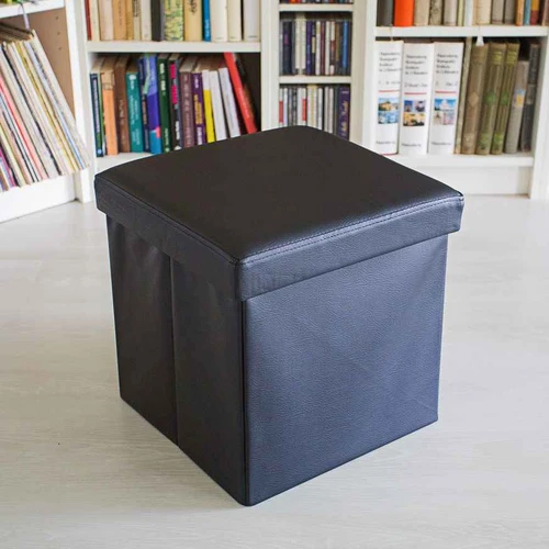 Sulankstoma sėdimoji vieta su atlenkiamu dangčiu 38x38x38cm., juodos spalvos - Pufai