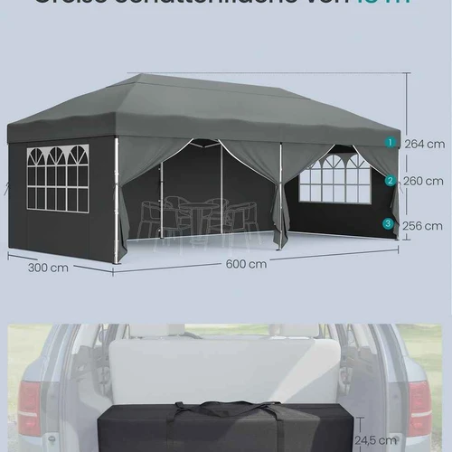 Sulankstomas paviljonas SONGMICS, su transportavimo krepšiu, 600 × 300 × 260 cm - Pavėsinės ir jų priedai
