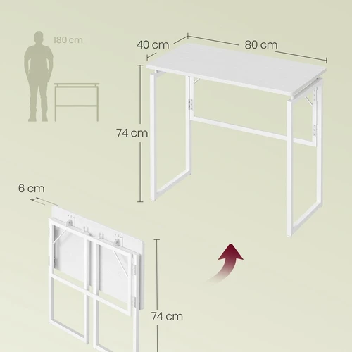 Sulankstomas rašomasis stalas VASAGLE, Balta, 80 × 40 × 74 cm - Darbo stalai