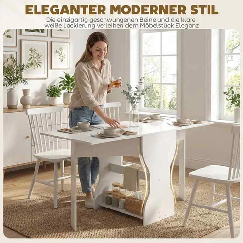 Sulankstomas valgomojo stalas, 4 asmenims, Balta, 160 × 75 × 60 cm - Stalai
