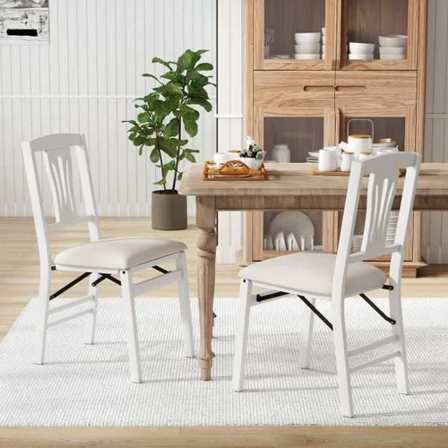 Sulankstomos valgomojo kėdės, 2 vnt, Baltos ir smėlio spalvos, 53,34 × 87,63 × 43,18 cm - Kėdės