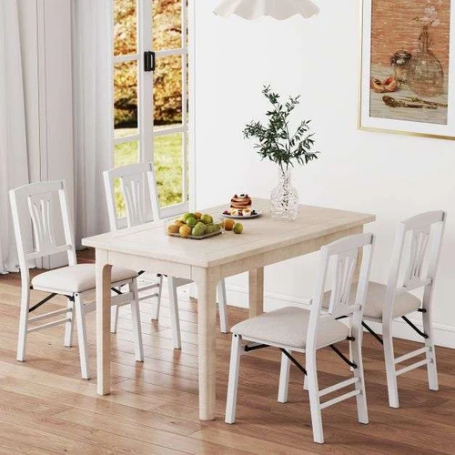 Sulankstomos valgomojo kėdės, 2 vnt, Baltos ir smėlio spalvos, 53,34 × 87,63 × 43,18 cm - Kėdės
