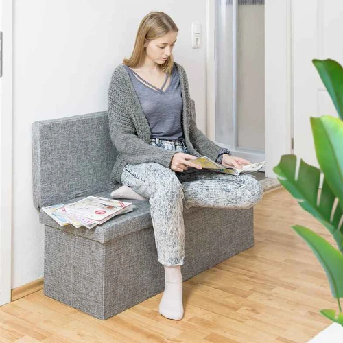 Lininis suolas daiktadėžė su patogiu atlošu