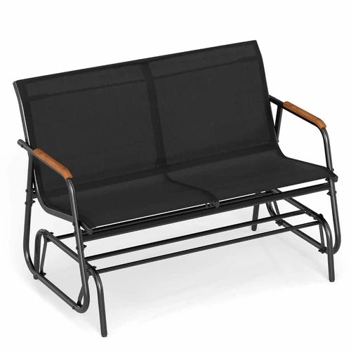 Supamasis suoliukas 2 vietų su tikmedžio porankiais, 108 cm, juodas - Supamieji krėslai, supynės