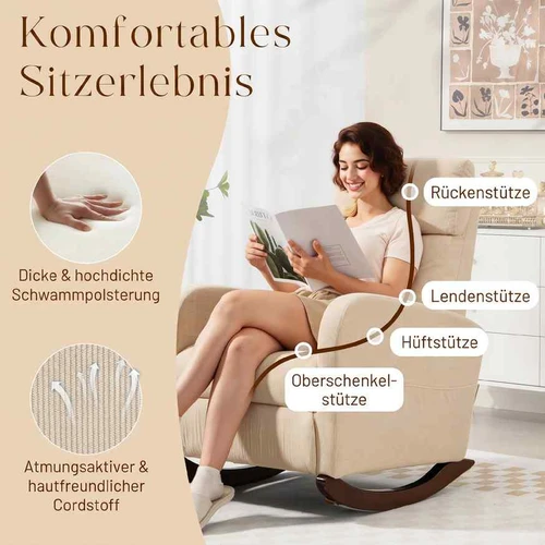 Supamoji kėdė su aukštu atlošu, smėlio spalvos, su šoninėmis kišenėmis - Foteliai