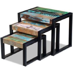 Sustumiami staliukai, 3vnt., perdirbtos medienos masyvas - Žurnaliniai (kavos) staliukai