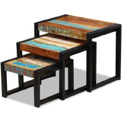 Sustumiami staliukai, 3vnt., perdirbtos medienos masyvas - Žurnaliniai (kavos) staliukai