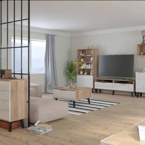 Erdvi spinta su moderniu stiliumi ir medinėmis kojelėmis