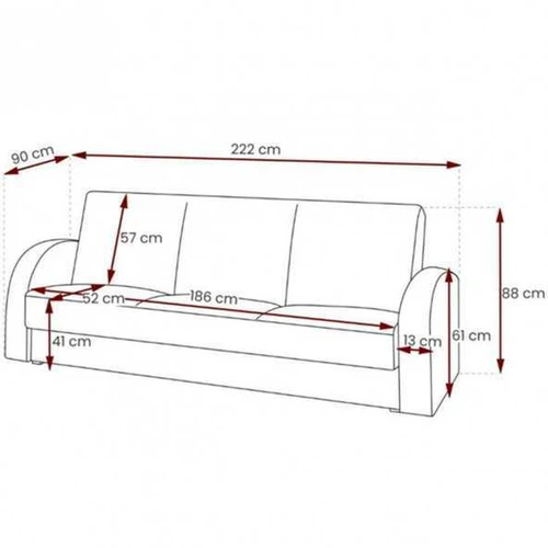 Didelė 222 cm sofa su patalynės konteineriu ir atlošu