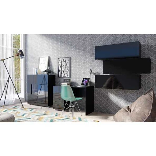 Svetainės komplektas CALABRIA 9 juodas / juodas blizgus