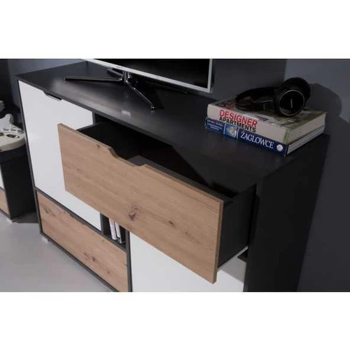 Aukštos kokybės laminuoti baldai su ąžuolo ir grafito akcentais