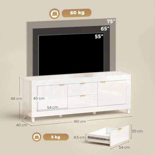 Televizoriaus spintelė, 2 spintelės, 2 stalčiai, 180 × 40 × 66 cm - TV spintelės