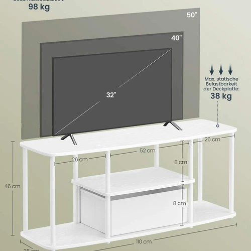 Televizoriaus spintelė SONGMICS HOME LTV500W01, Iki 50 colių, Balta, 110 × 46 × 35 cm - TV spintelės
