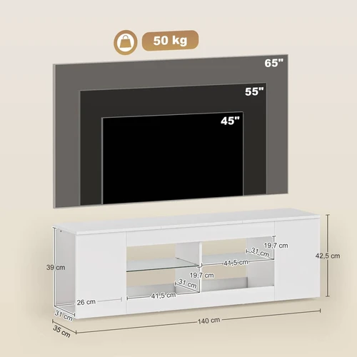 2 lentynosBalta TV komoda iki 65
