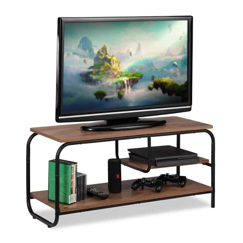 Televizoriaus staliukas Relaxdays 10025968.0, Su laikikliu, Ruda/juoda, 90 × 43 × 35 cm