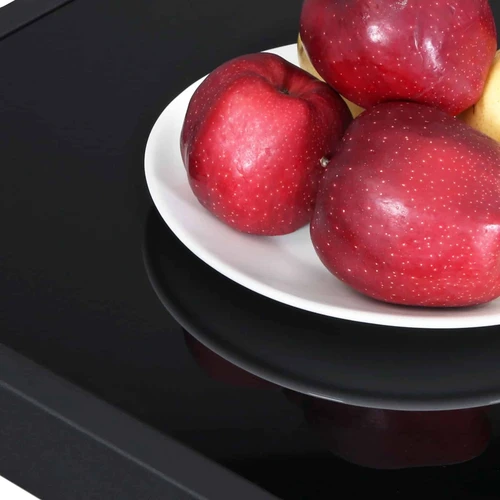 Juodas sodo stalas su grūdintu stiklu ir aliuminiu rėmu