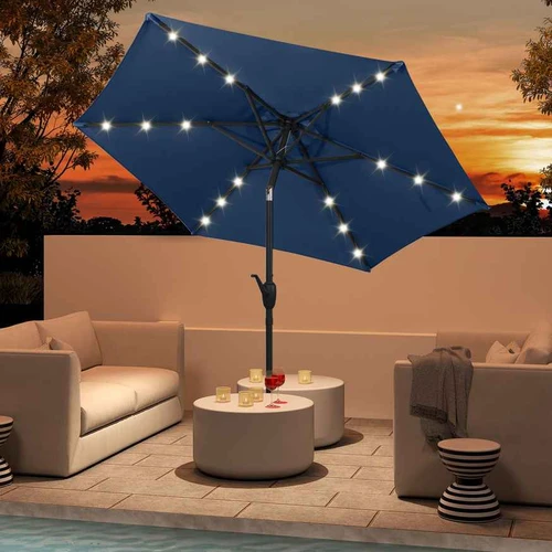 Terasos skėtis, 18 LED, Mėlynas, 230 × 225 cm - Lauko skėčiai