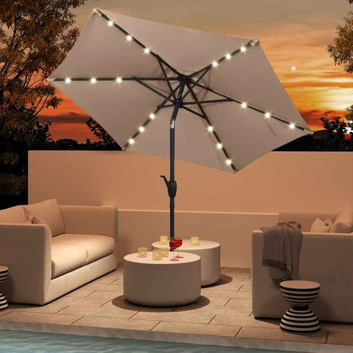 Terasos skėtis, 18 LED, Rudas, 230 × 225 cm - Lauko skėčiai