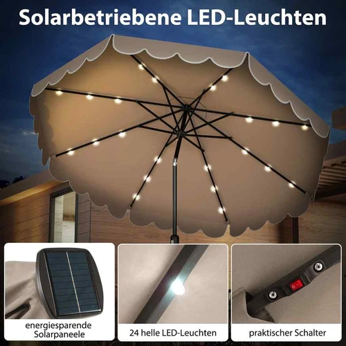Terasos skėtis, 24 LED lemputės, Ø 307 × 253 cm - Lauko skėčiai