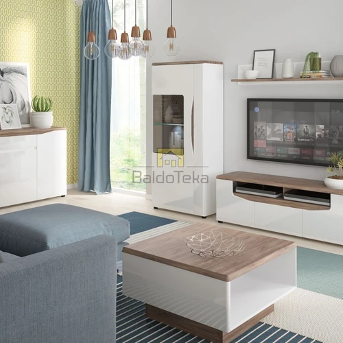 Minimalistinė spinta balta + ąžuolo derinys