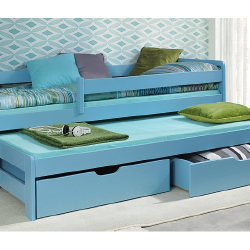 Pušies medžio lova su rožiniu akrilu, grotelėmis ir čiužiniais