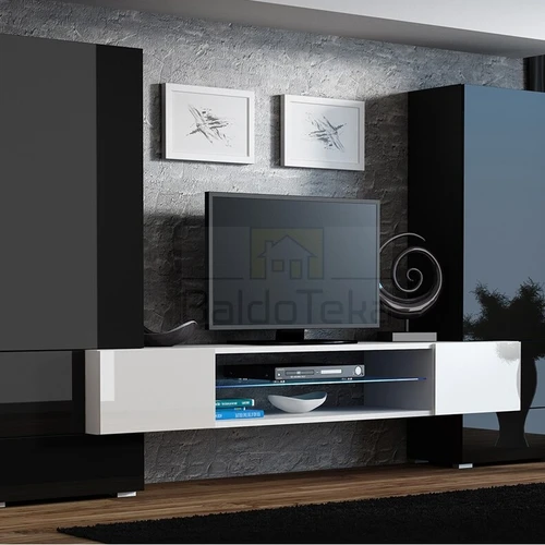 Stilinga TV spinta su blizgiais fasadais ir apšvietimu