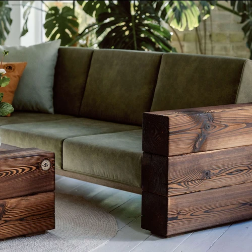 Trivietė lauko sofa, deginta mediena ¦ TIMBER - Foteliai, sofos