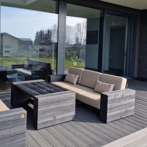 Trivietė lauko sofa, deginta mediena ¦ TIMBER