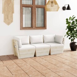 Trivietė sodo sofa iš palečių su pagalvėlėmis, eglės mediena, balta
