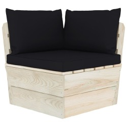 Trivietė sodo sofa iš palečių su pagalvėlėmis, eglės mediena, juoda - Foteliai, sofos