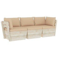 Trivietė sodo sofa iš palečių su pagalvėlėmis, eglės mediena, kreminė - Foteliai, sofos