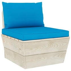 Trivietė sodo sofa iš palečių su pagalvėlėmis, eglės mediena, mėlyna - Foteliai, sofos
