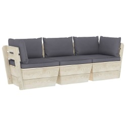 Trivietė sodo sofa iš palečių su pagalvėlėmis, eglės mediena, pilka - Foteliai, sofos