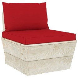Trivietė sodo sofa iš palečių su pagalvėlėmis, eglės mediena, raudona - Foteliai, sofos