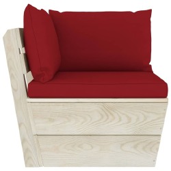 Trivietė sodo sofa iš palečių su pagalvėlėmis, eglės mediena, raudono vyno - Foteliai, sofos