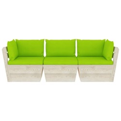Trivietė sodo sofa iš palečių su pagalvėlėmis, eglės mediena, šviesiai žalia - Foteliai, sofos