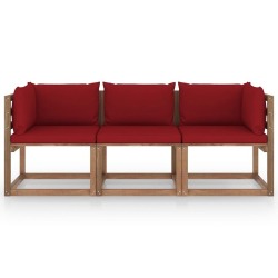 Trivietė sodo sofa iš palečių su raudonomis pagalvėmis, eglė - Foteliai, sofos