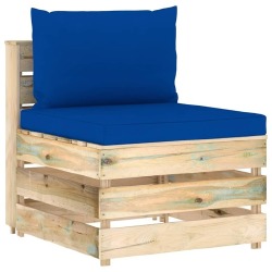 Trivietė sodo sofa su mėlynom pagalvėlėmis, žaliai impregnuota mediena - Foteliai, sofos