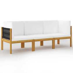 Trivietė sodo sofa su pagalvėlėmis, akacijos medienos masyvas - Lauko baldų komplektai