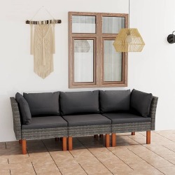 Trivietė sodo sofa su pagalvėlėmis, pilkos spalvos, poliratanas