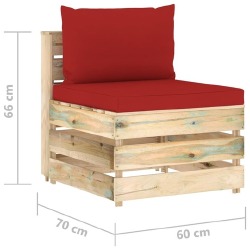 Trivietė sodo sofa su raudonomis pagalvėlėmis, žaliai impregnuota mediena - Foteliai, sofos