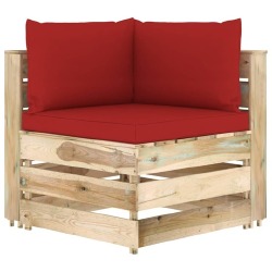 Trivietė sodo sofa su raudonomis pagalvėlėmis, žaliai impregnuota mediena - Foteliai, sofos