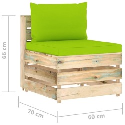 Trivietė sodo sofa su žaliom pagalvėlėmis, žaliai impregnuota mediena - Foteliai, sofos
