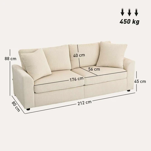 Trivietė sofa, 3 vietų, 212 × 80 × 88 cm - Sofos