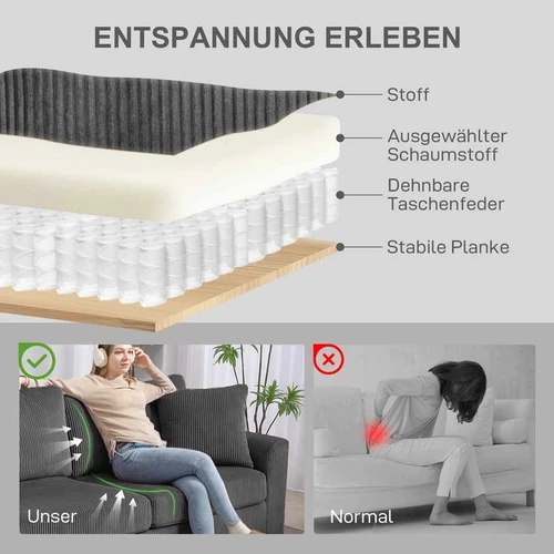 Trivietė sofa, 3 vietų, Pilka, 212 × 80 × 88 cm - Sofos