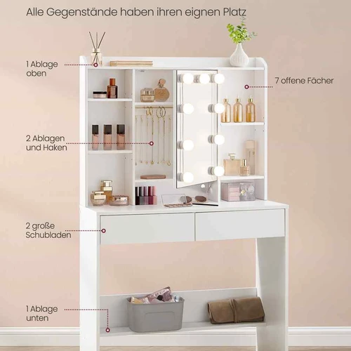 Tualetinis staliukas 40x90x144,7cm., baltos spalvos - Kosmetiniai staliukai
