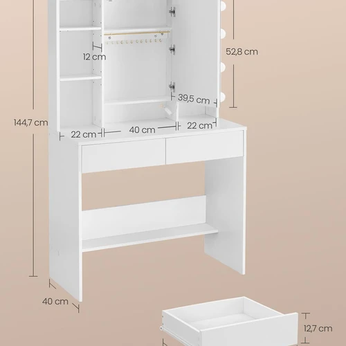 Tualetinis staliukas 40x90x144,7cm., baltos spalvos - Kosmetiniai staliukai